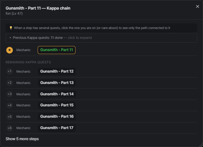 Quest flow of Gunsmith - Part 11