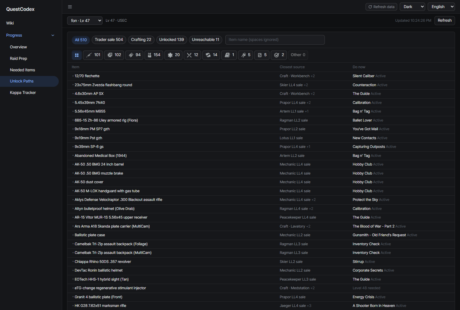 Unlock paths page